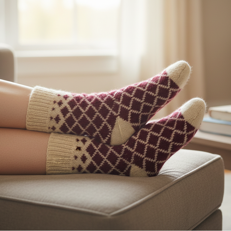 Lester i diamantmønster til dame str. 38-39